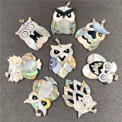 Shiny Abalone Shell Owl Creative Pendant Necklaces GEMROCKY-Random-