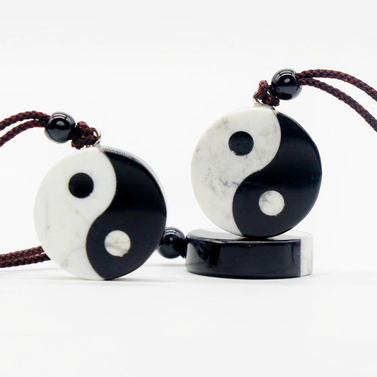 Taichi Daoism Qi Howlite Obsidian Pendant Necklaces GEMROCKY-Jewelry-GEMROCKY