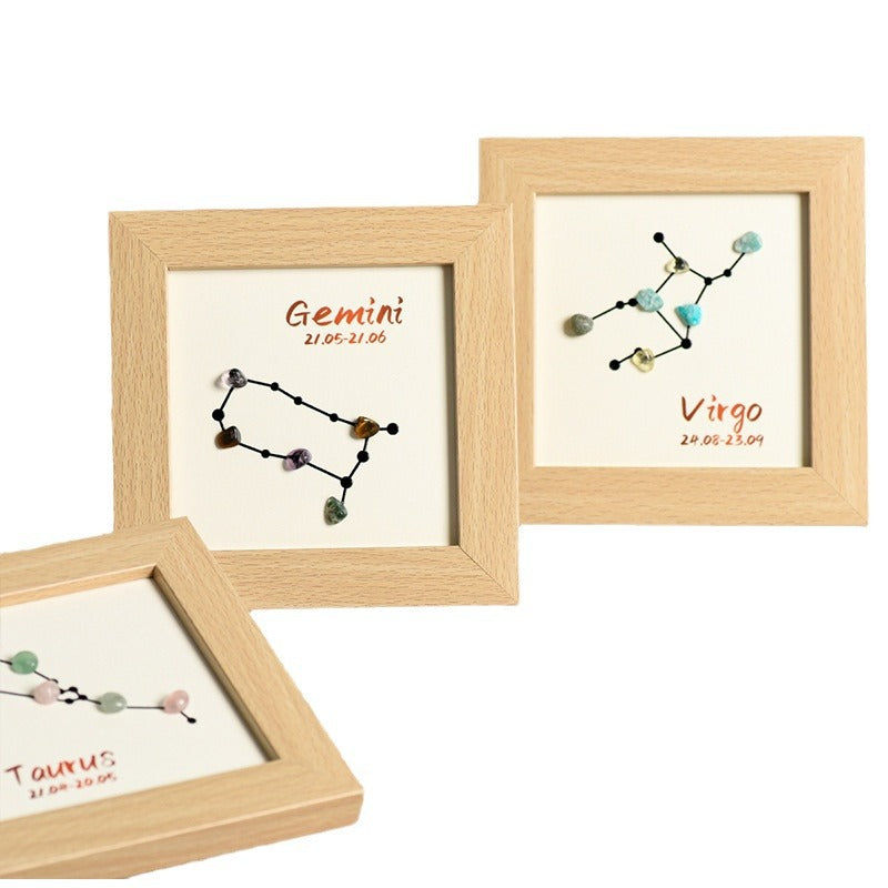 Twelve Constellations Raw Stone Crystal Wooden Photo Frame Home Ornaments GEMROCKY-Decoration-GEMROCKY