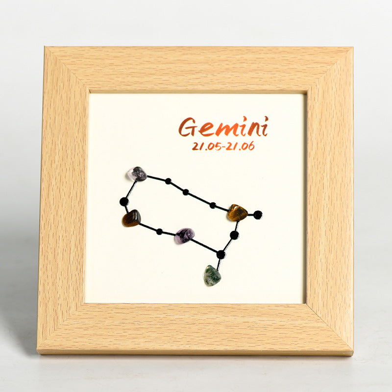 Twelve Constellations Raw Stone Crystal Wooden Photo Frame Home Ornaments GEMROCKY-Decoration-Gemini-Plug-in-GEMROCKY